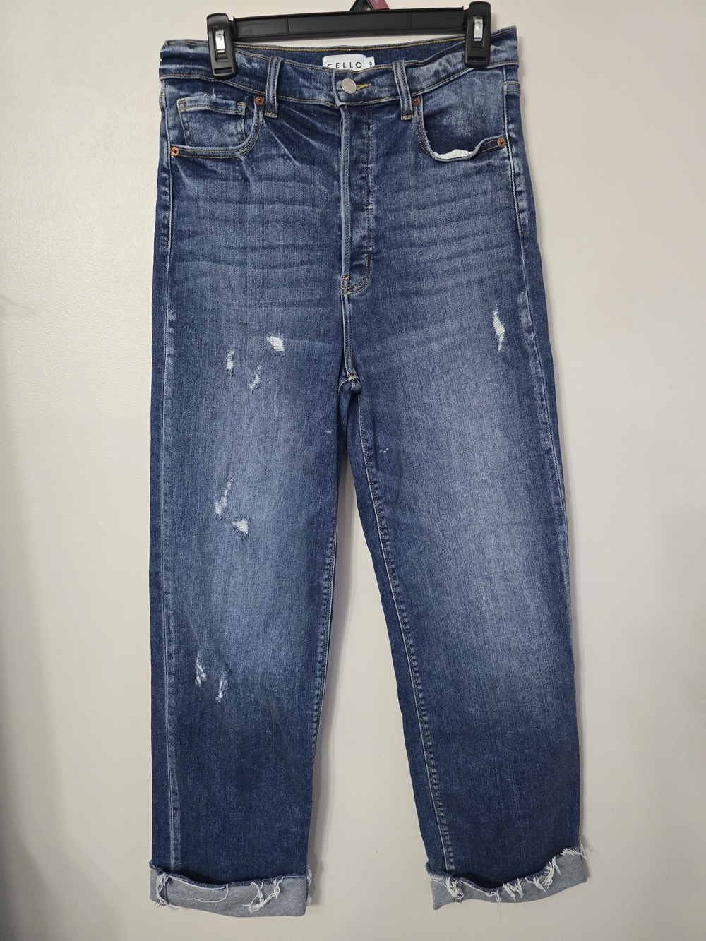 Cello Women's Meduim Wash High-Rise Straight Jeans  Distressed Size 9